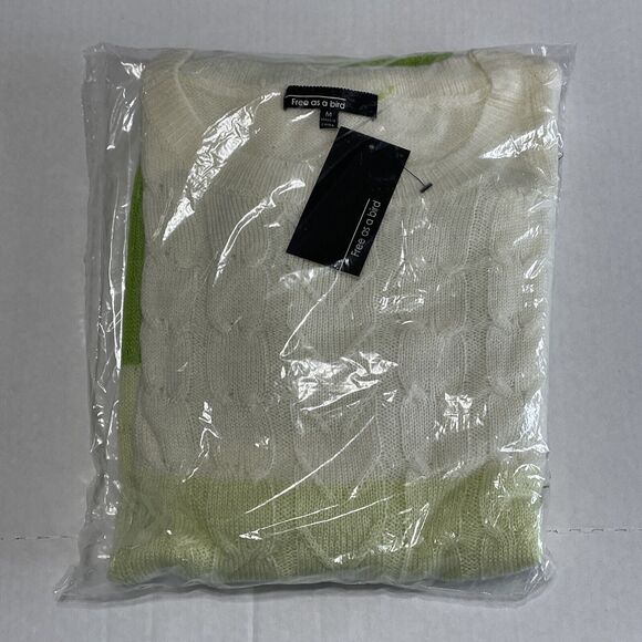 Free As A Bird Cream Green Colorblock Long Sleeve Cable Knit Sweater NIB Size M - Picture 4 of 8